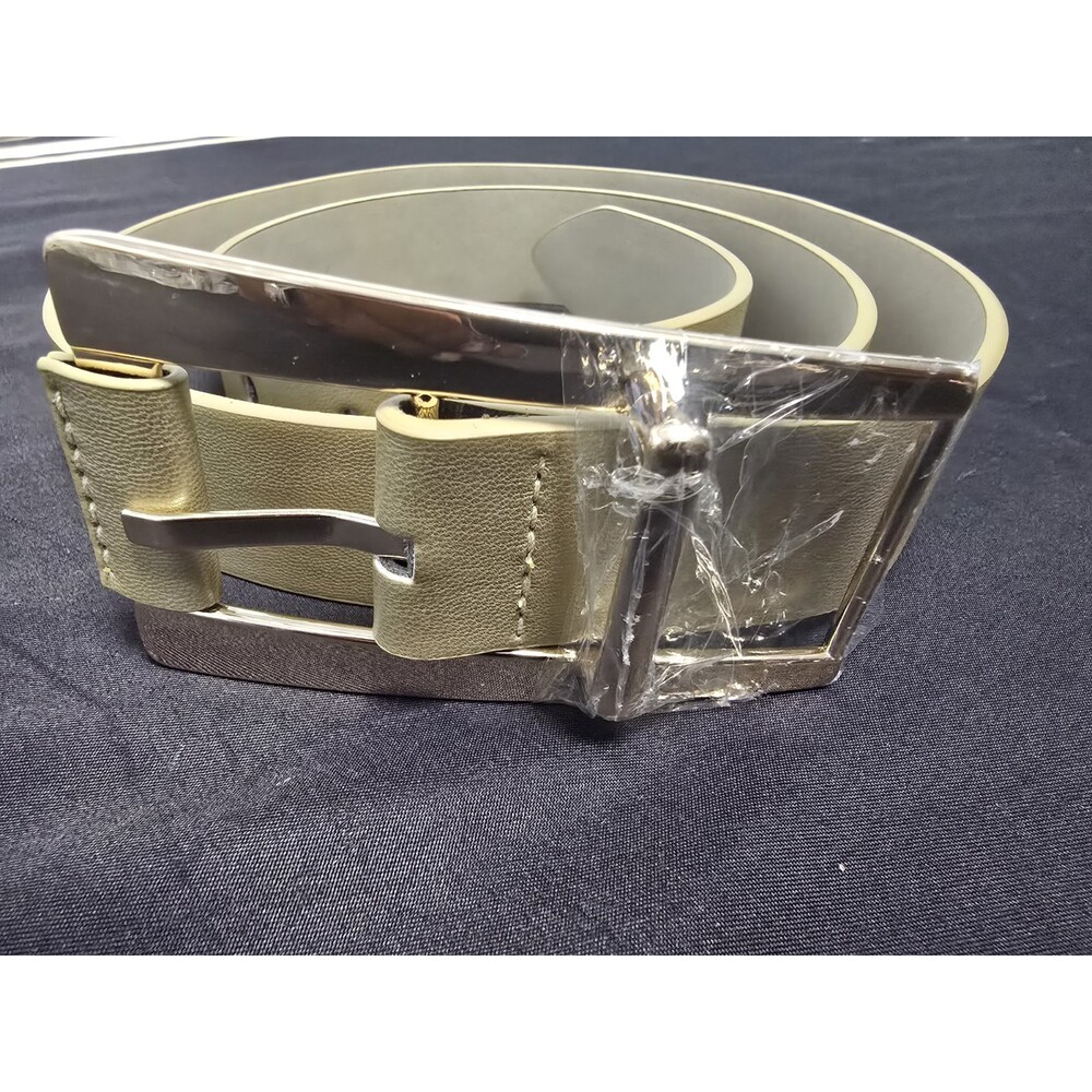 Synthetic Leather Gold Tone Adjustable Belt with Goldtone Square Buckle RISANTRY